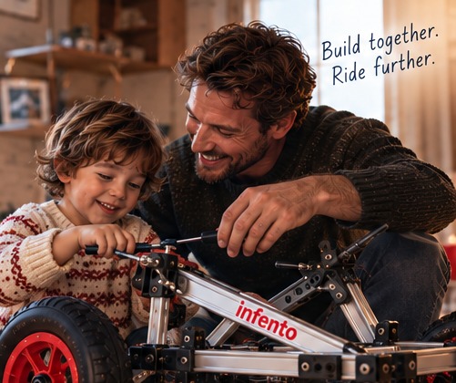 Parent and child building an Infento together